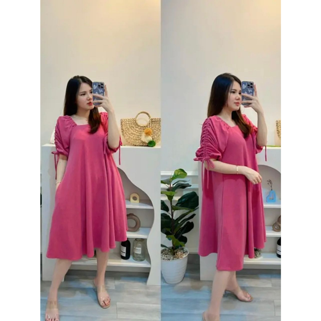 ASTER DRESS MIDI GAMIS WANITA MUSLIMAH AIRFLOW CRINCKLE DEODORA / DRESS LENGAN SERUT / DRESS CRINKLE