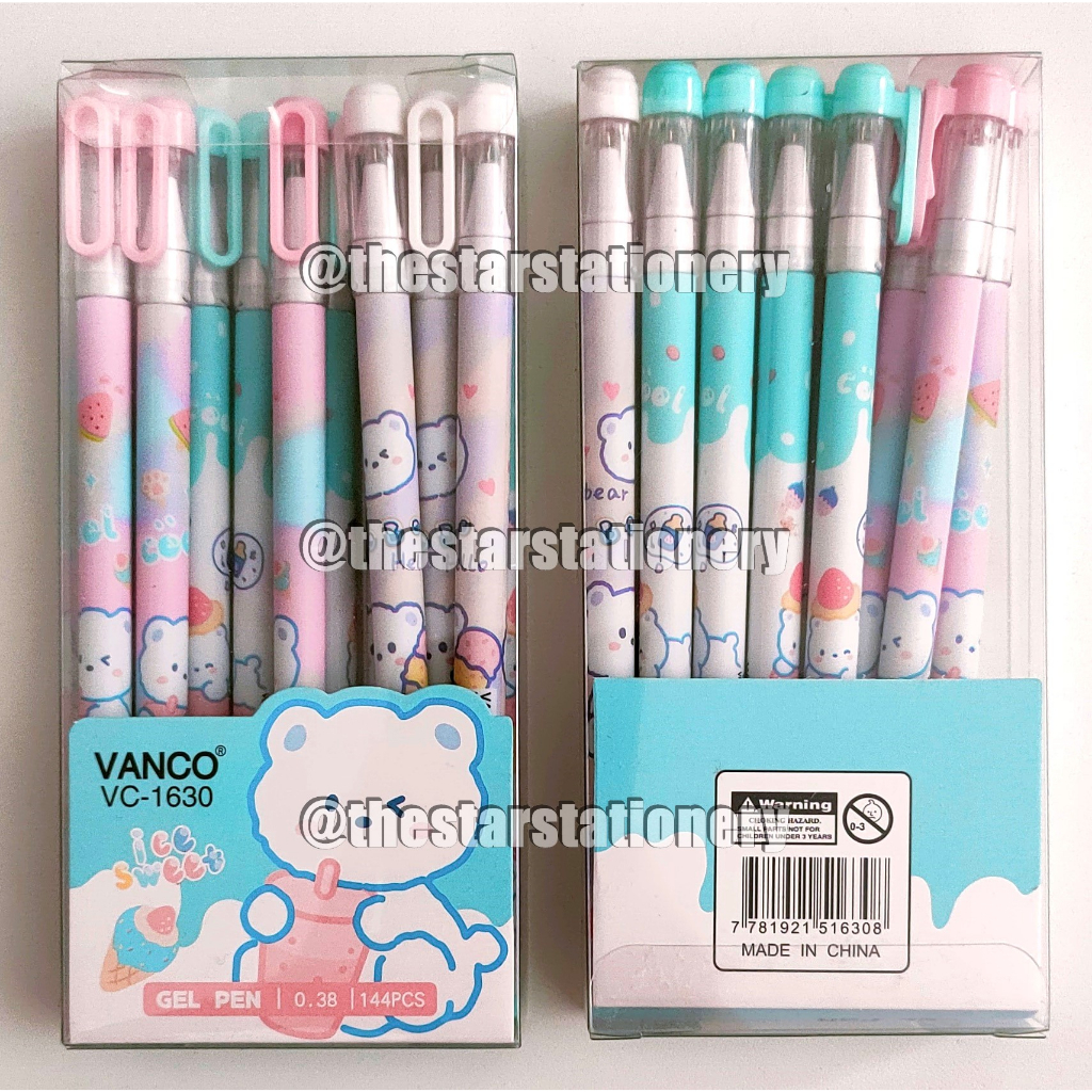 

(1 Pack isi 12 Pcs) Gabungan Bolpen Vanco VC-1633 VC-1635 VC-1636 VC-1637 0.38 mm Gel Pen (1 Pak/12)