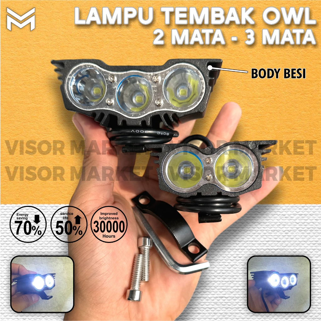 LAMPU TEMBAK OWL 3 MATA 2 MATA LAMPU SOROT LED ULTRAFIRE LAMPU DEPAN MOTOR UNIVERSAL KE SEMUA MOTOR 