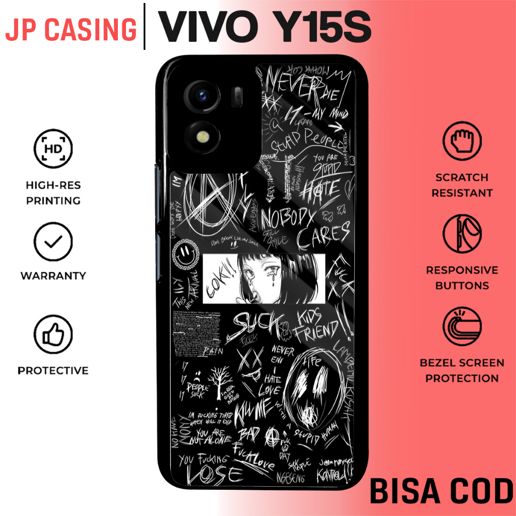 case vivo y15s y01 aesthetic black hitam art lucu cute terbaru estetik cewek cowok bahan premium sof