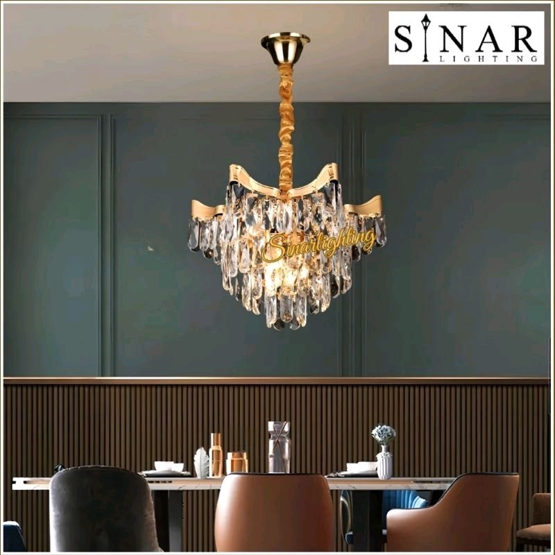 Lampu hias gantung Kristal Gold 8817