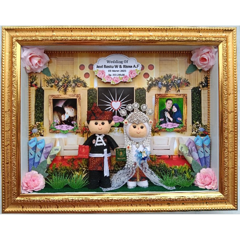 Mahar Pernikahan Boneka Flanel PSHT IKPSI Frame 3D 40x30 cm IPSI Pagar Nusa Silat Karate