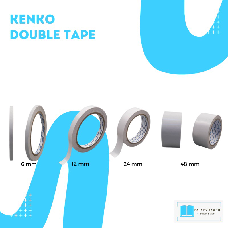 

Double Tape KENKO 1/4 Inch (6mm), 1/2 Inch (12 mm), 48 mm Blue Core High Grade