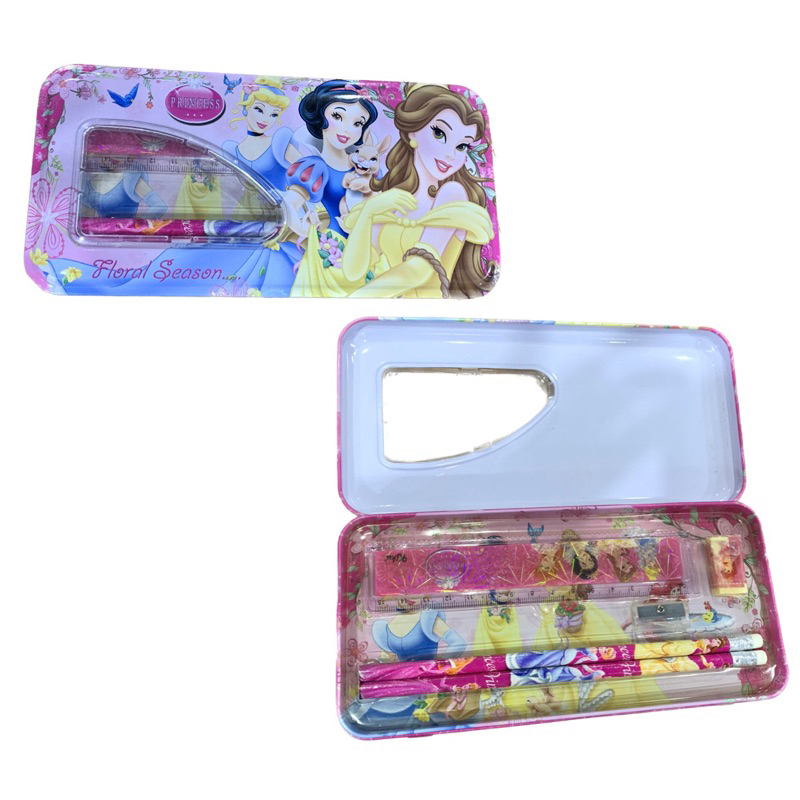

Tempat Pensil Kaleng Isi 5pcs Pensil Penghapus Penggaris Pengraut Karakter Princess