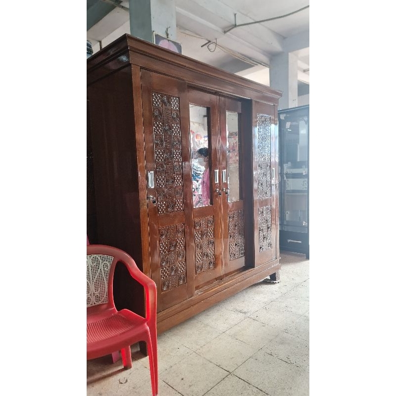 Lemari 4 Pintu Kayu Jati Buka tutup / Sliding / Cermin