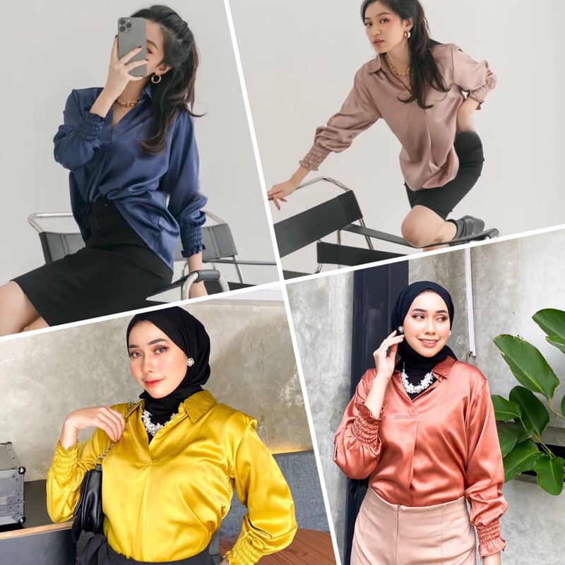 Kemeja Satin Wanita Ruby Top Satin Blouse Satin Kara Satin Safire Blouse Satin