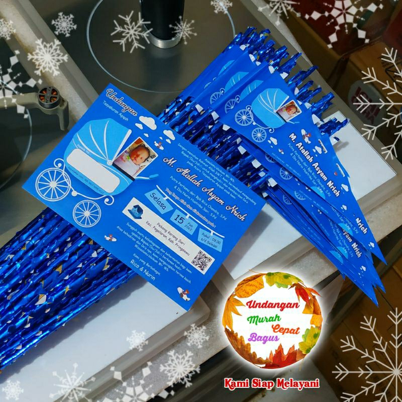 Undangan Bendera Aqiqah Stroller kereta bayi bisa req warna