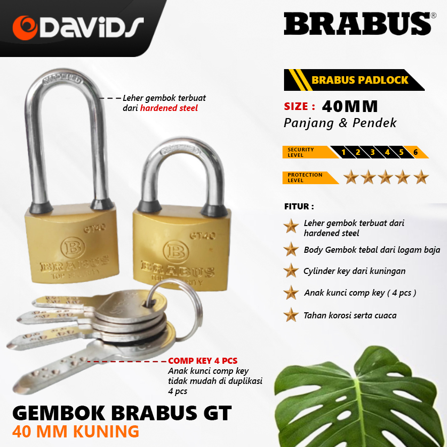 Gembok Pagar Rumah Anti Maling Karat Kamar Kuning 40mm Brabus GT