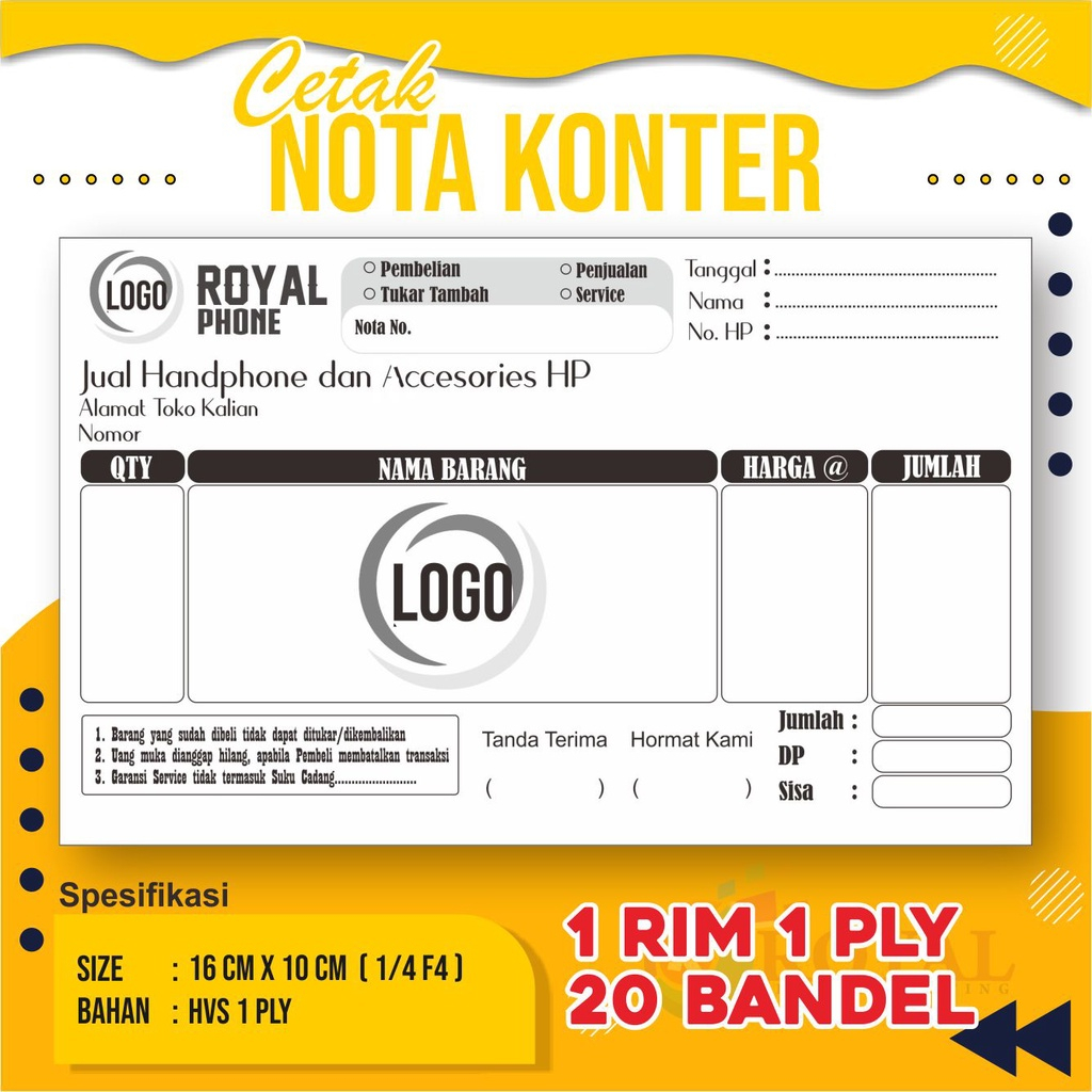 

NOTA 1ply (Tanpa Rangkap)