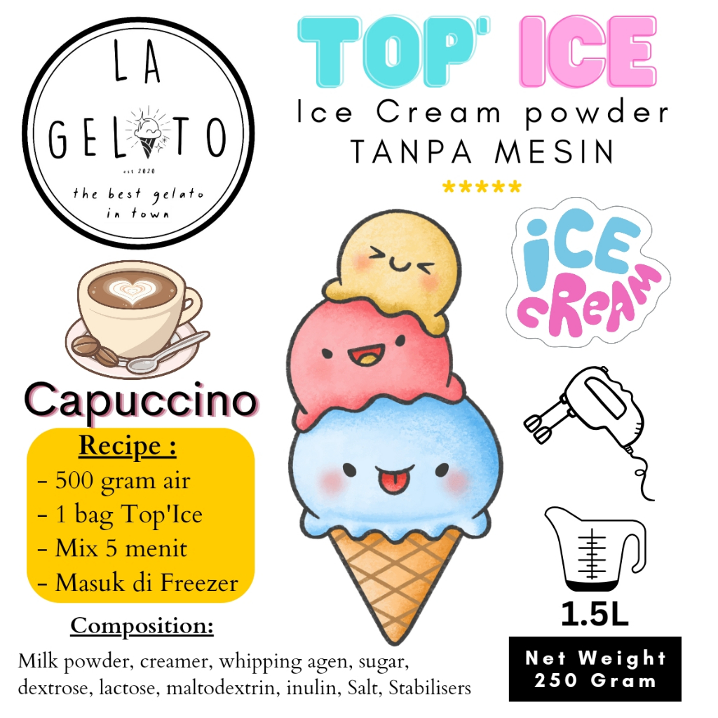 

250 gr Bubuk ice cream Top ice tanpa mesin rasa Capuccino