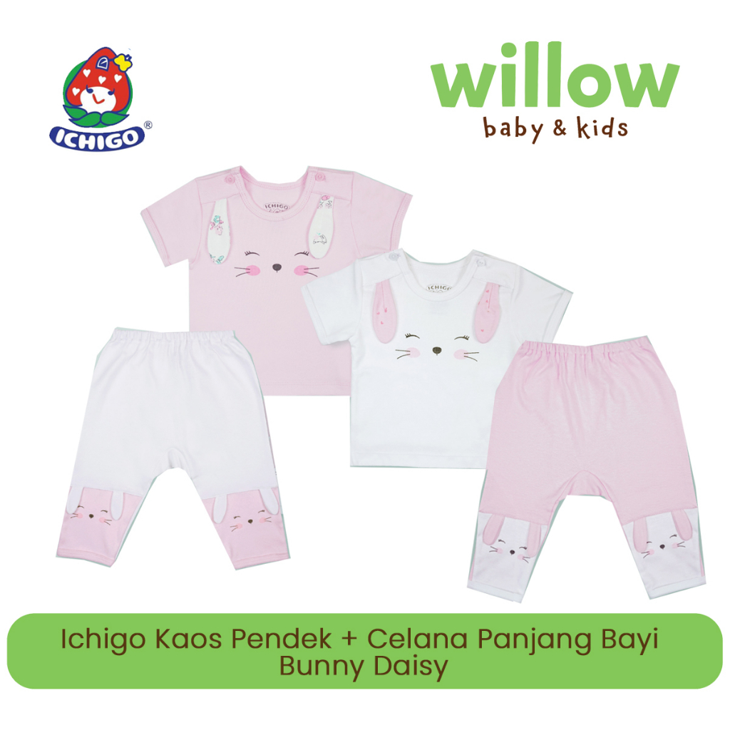Setelan Bayi - Ichigo Kaos Pendek+Celana Panjang Bayi Bunny Daisy