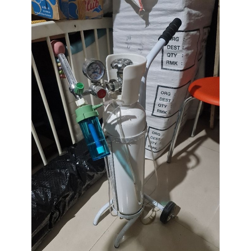 Tabung Oksigen 1m3 + troli + isi oksigen medis