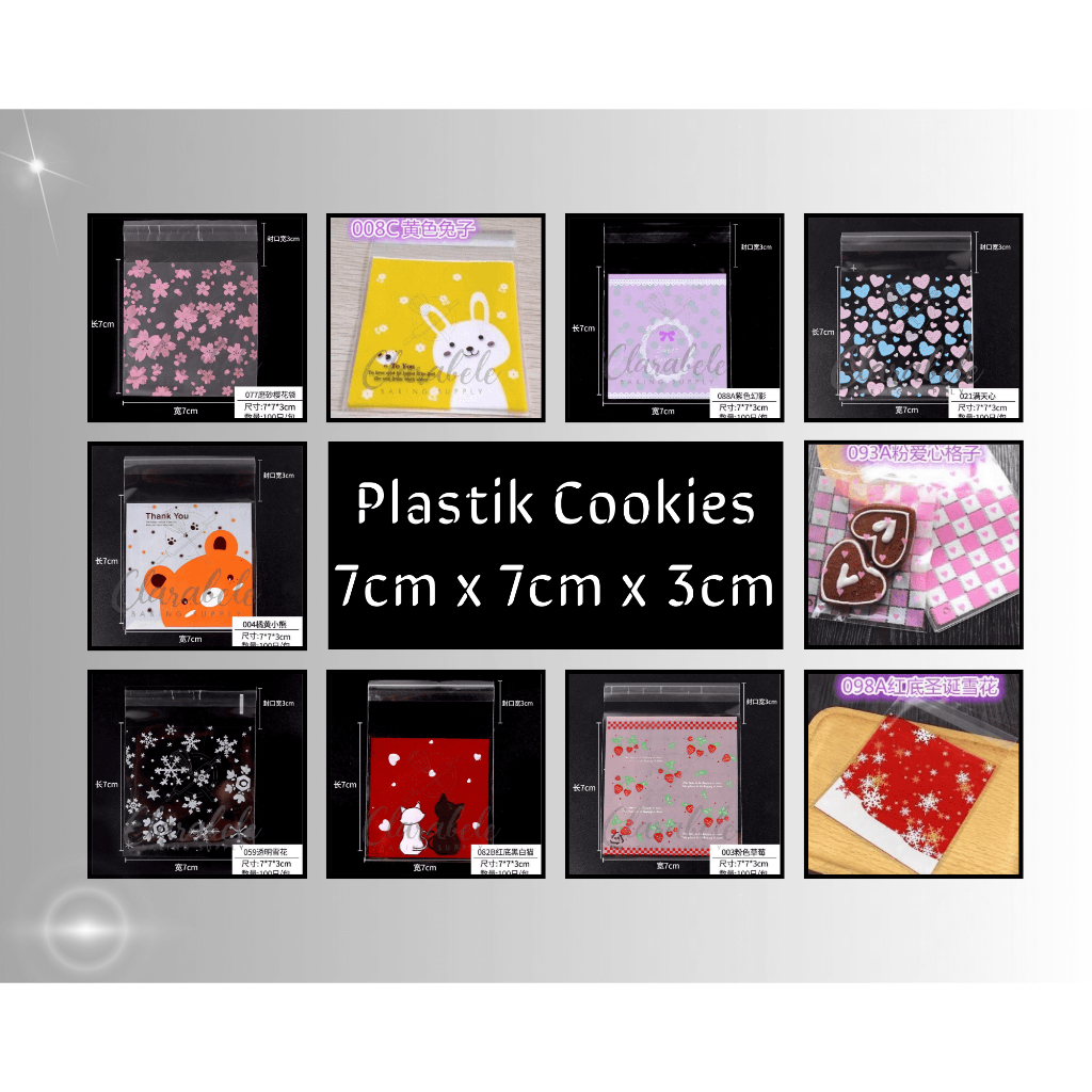 

Plastik cookies 7cm x 7cm x 3cm plastik kue lucu animal character , flower , love plastik packing cookies 100pcs