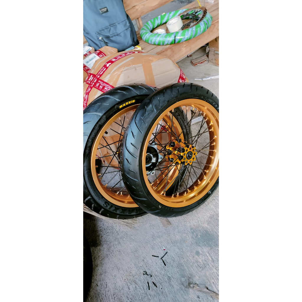 Wheelset Supermoto CRF Ring 17 Ukur 300 350 Roda Set CRF Supermoto Ban Maxxis Baru