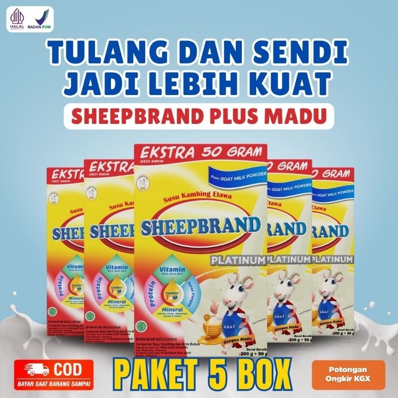 

5 BOX SHEEPBRAND SUSU KAMBING ETAWA BUBUK ORIGINAL PLUS MADU MURAH ATASI NYERI LUTUT TULANG SENDI ASAM URAT BATUK MENAHUN ASMA PARU-PARU