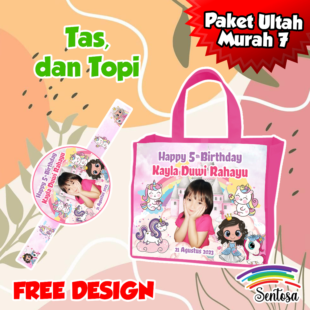 

PERLENGKAPAN BINGKISAN SOUVENIR ULANG TAHUN ANAK ISI TAS DAN TOPI ULTAH CUSTOM 2 HARI JADI