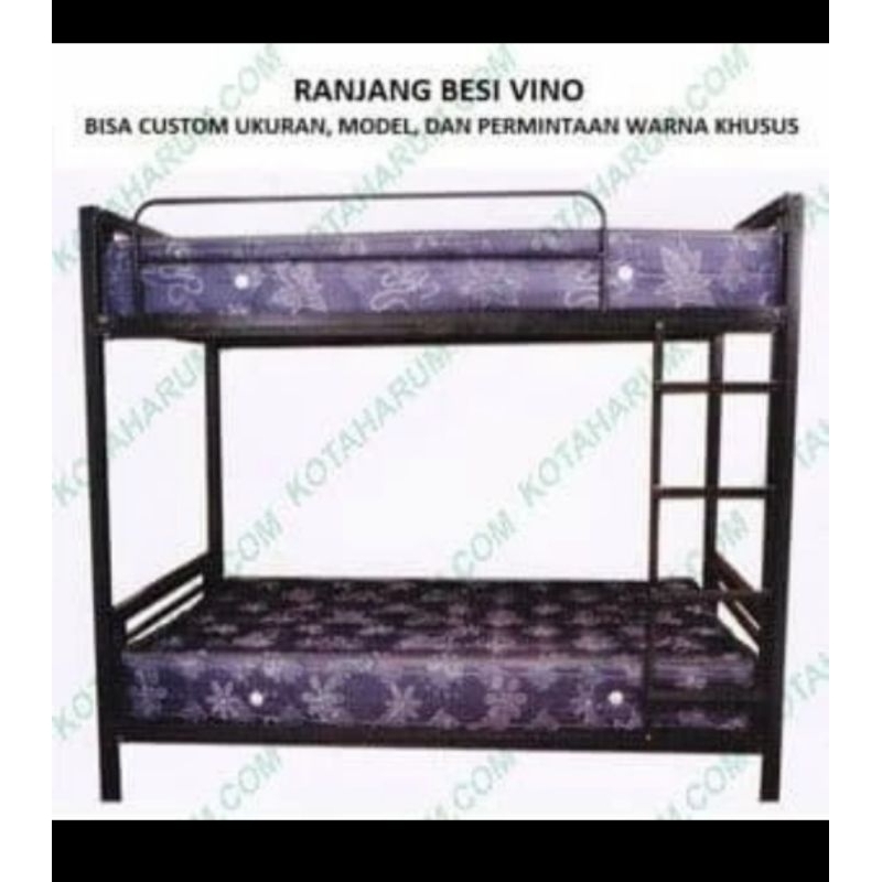 ranjang bed besi susun tingkat vino hitam murah bandung no 4 single 90