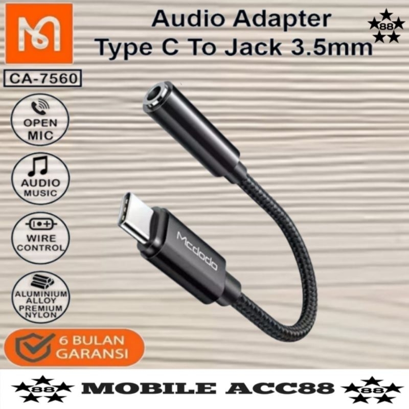 Mcdodo CA-7560 Converter Adapter Splitter Audio Type C To Handsfree Headset Jack 3.5mm+Call For Andr