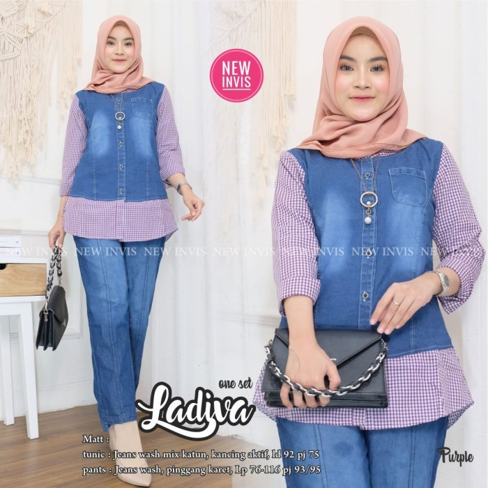 Ladiva One Set Setelan Blouse Kemeja Vero dan Celana Amanda Navy SOLO