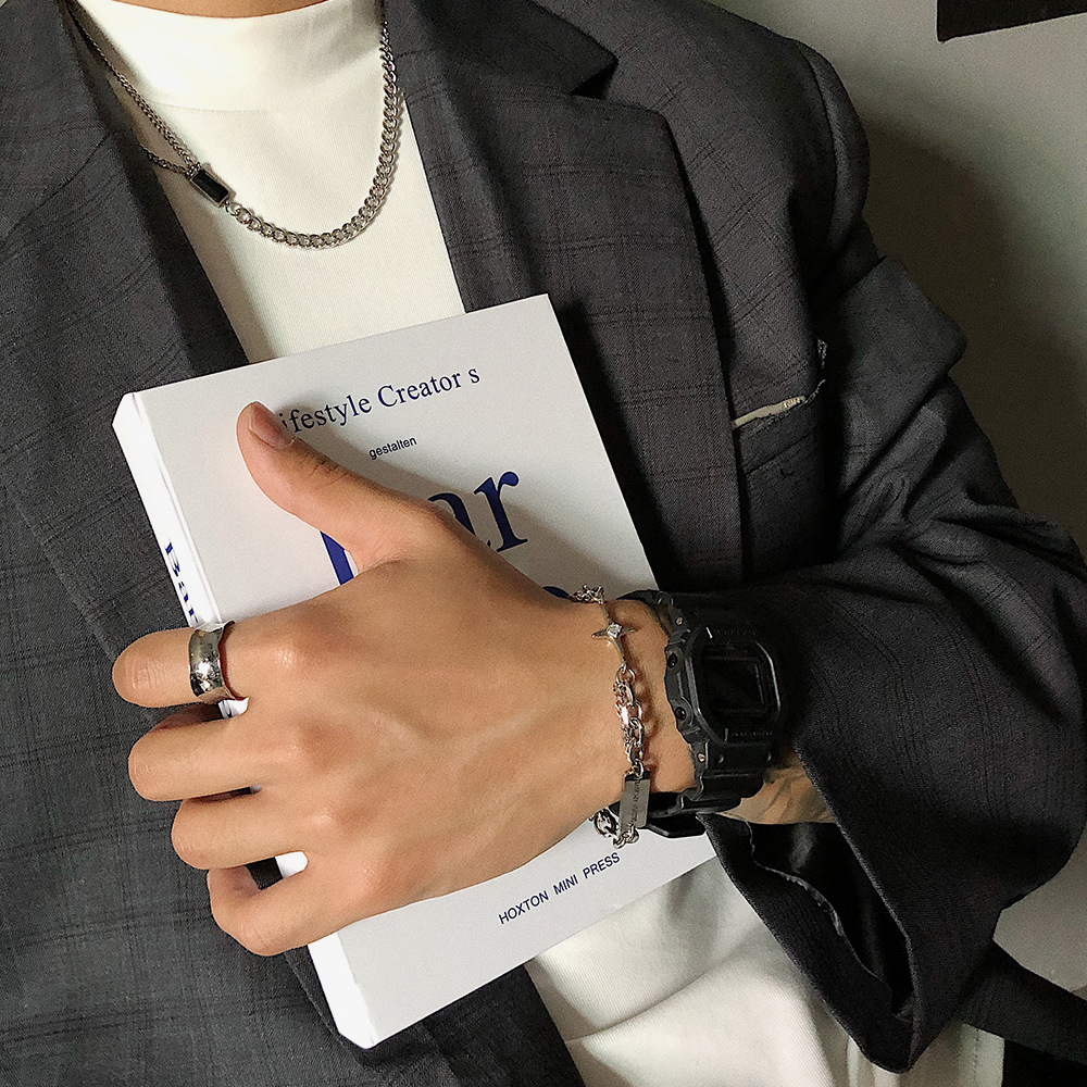 oHellow RENNA Bracelet Gelang Tangan Bangle Rantai Double Layer Silver Starburst Bintang Cross Brace