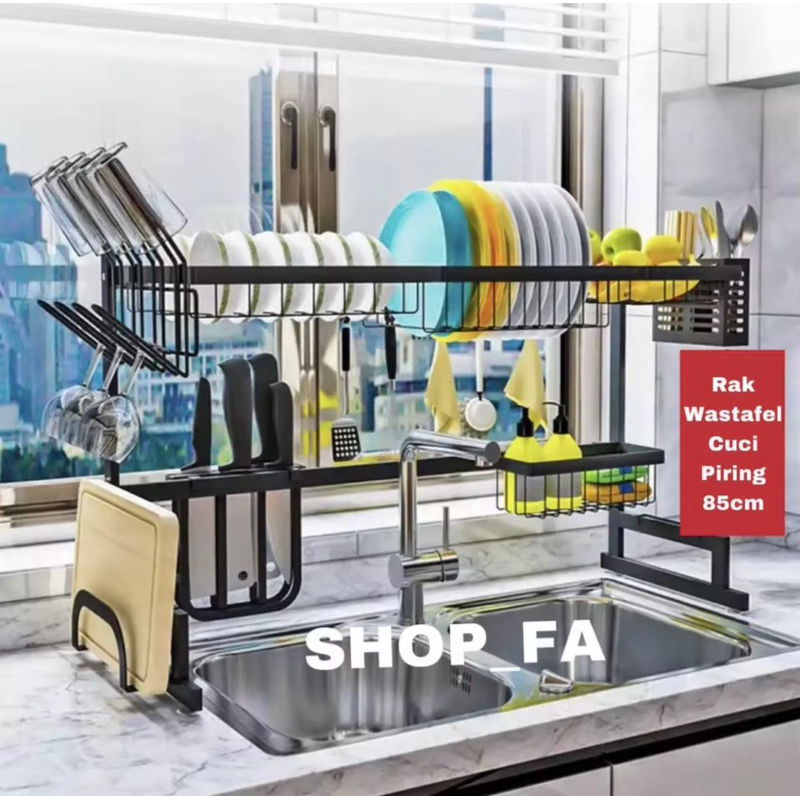 Rak Piring Rak Dapur 85cm + Tempat Gelas/ Rak Wastafel Cuci Piring 85cm
