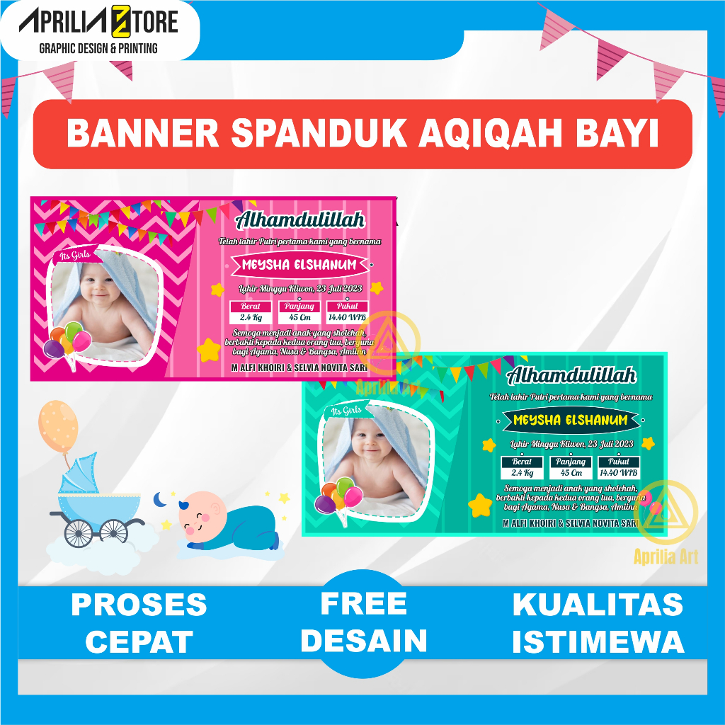 Spanduk Aqiqah Free Design Bebas Custom Murah / Banner Aqiqah Custom Free Input foto Banner Baby Sho