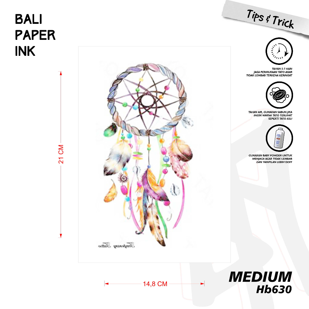 Bali Paper Ink HB630 Dream Catcher Tato Temporer Basic Bali Paper Ink Half Arm - Tato Lengan