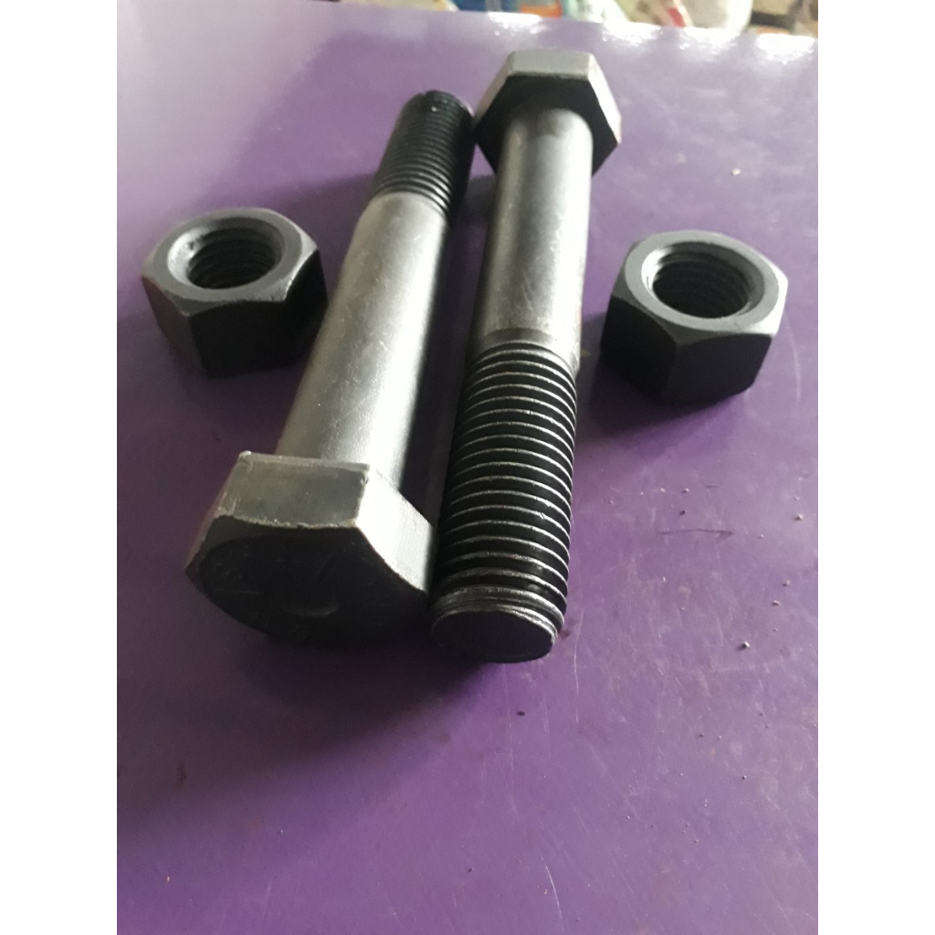 Baut + Mur Baja M 16x140/Hitam Baja/Grade 8.8/kunci 24