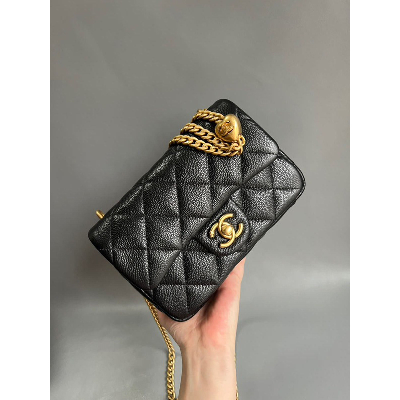 23P Black Caviar Heart Crush Mini Flap Bag AUTHENTIC GRADE QUALITY