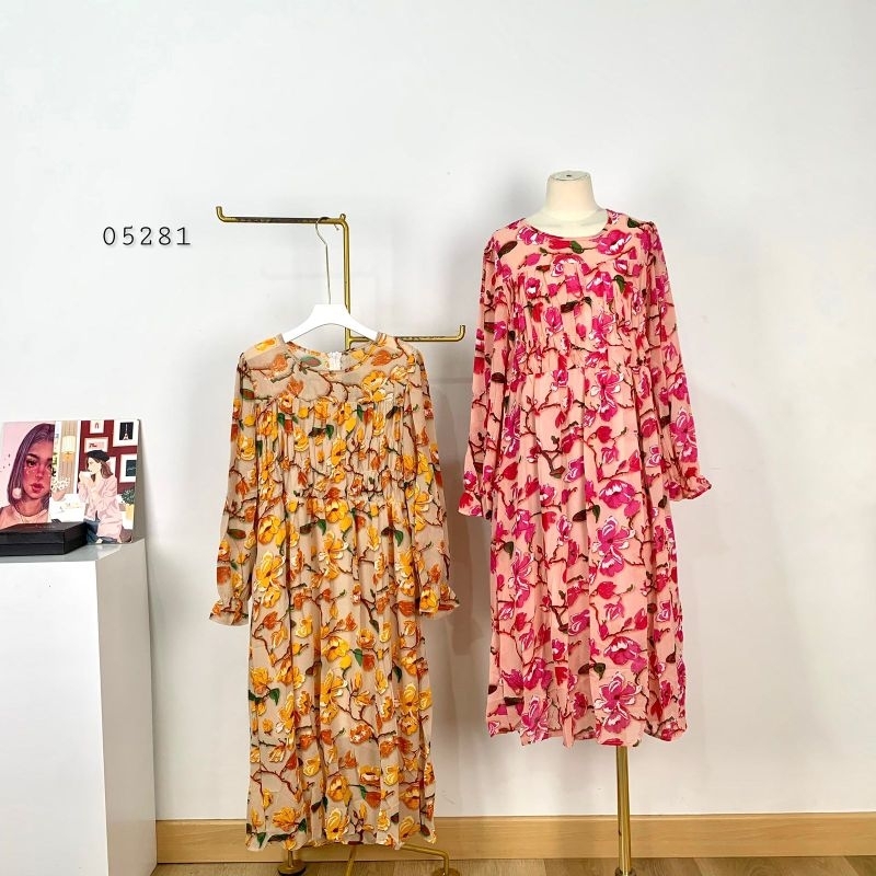 05281 Tunik Ceruty Full Karet Dada Rumple tangan Panjang Premium/ Tunik Bangkok Viral Kekinian Bunga