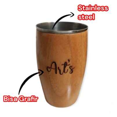 [BISA COD] GELAS MUG KAYU STAINLESS STEEL BISA CUSTOM GRAFIR