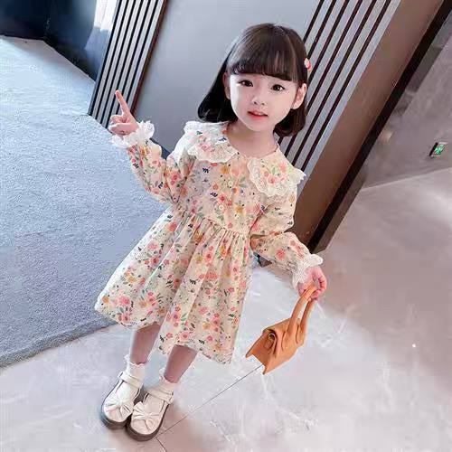 KIESKIDS Pakaian Baju Anak Perempuan Dress Rok Gaun Kuning Bunga Flower Renda Putih Lengan Panjang P