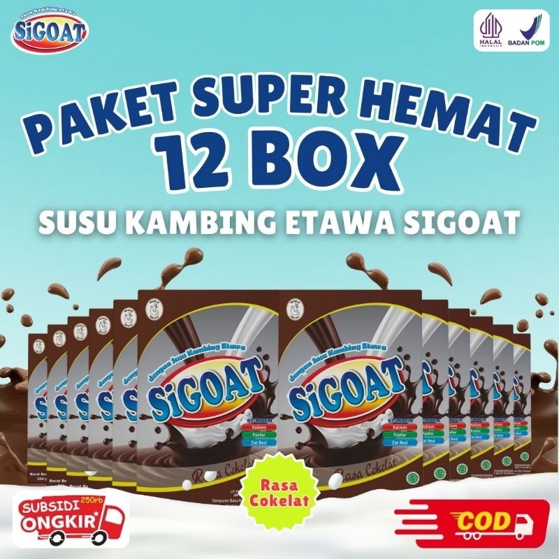 

12 BOX SIGOAT COKELAT SUSU KAMBING ETAWA BUBUK ORIGINAL MURAH ATASI NYERI LUTUT TULANG SENDI ASAM URAT BATUK MENAHUN ASMA PARU-PARU