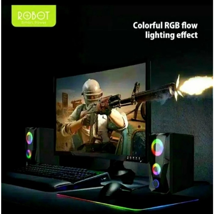 MH - Speaker Gaming PC RGB Robot Gamen 3.5mm AUX Stereo