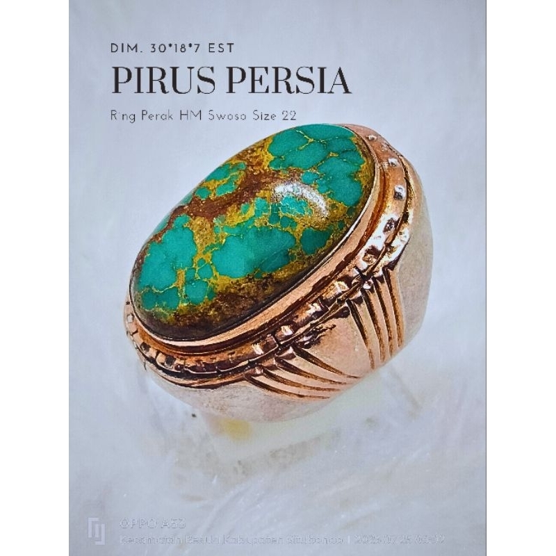 Natural Pirus Persia Urat Serat Emas Hijau Iranian Turquoise Asli Top Quality Super HQ Ring Perak Sw