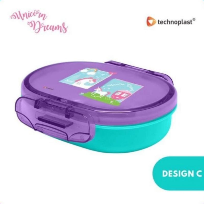 Technoplast Tempat makan Unicorn 440 ml / Lunch box unicorn sekat / Kotak makan unicorn technoplast