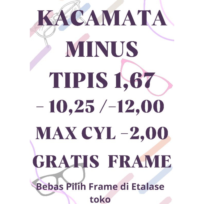 Kacamata MinusTinggi Tipis / lensa Minus Tipis  / Kacamata Anti Radiasi / Kacamata Blueray / Kacaata