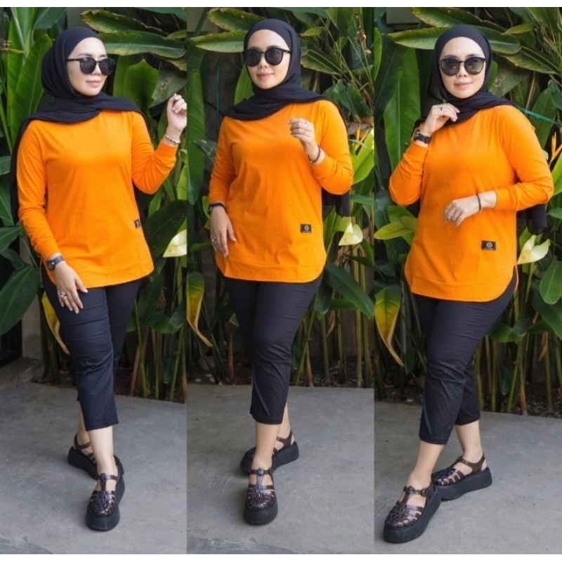 Baju Kaos Wanita Lengan Panjang Merek Dinarry Warna Oren / Atasan Wanita / Kaos Wanita / Atasan Wani