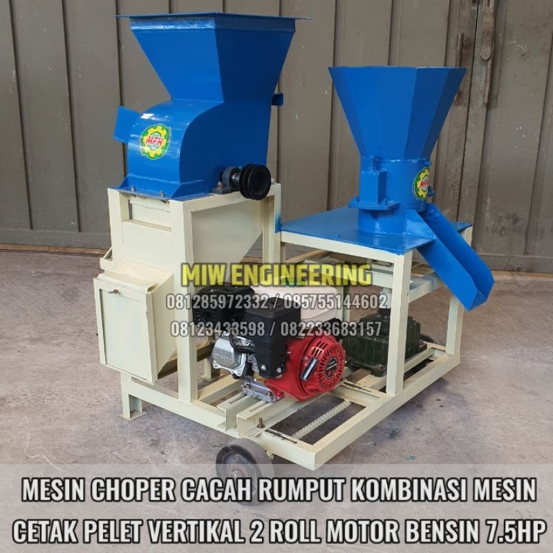 Mesin Choper Cacah Rumput Pakan Ternak Multifungsi KOMBINASI Mesin Cetak Pelet Vertikal 2 Roller Mot