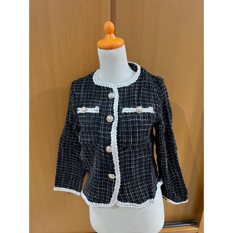 BLAZER CARDIGAN TWEED WOOL JAKET RAJUT WANITA LENGAN PANJANG | FASHION OUTER GAYA KOREA GIRL | BAHAN