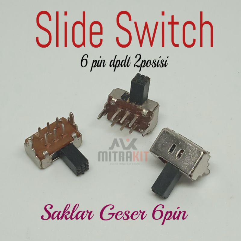 Saklar geser 6pin dpdt 2posisi slide Switch 6p mini