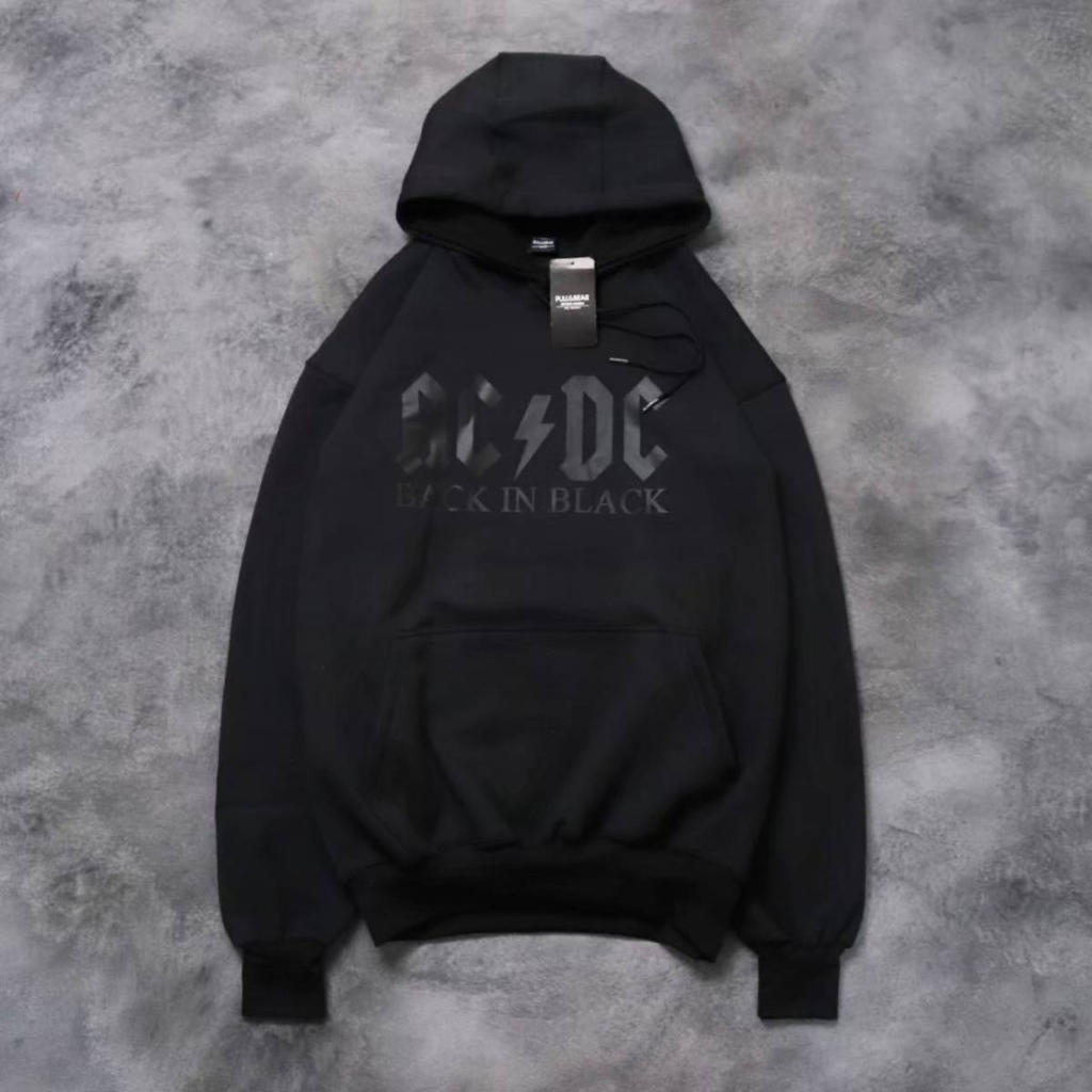 Hoodie ACDC Black In Black Sablon Text Hitam