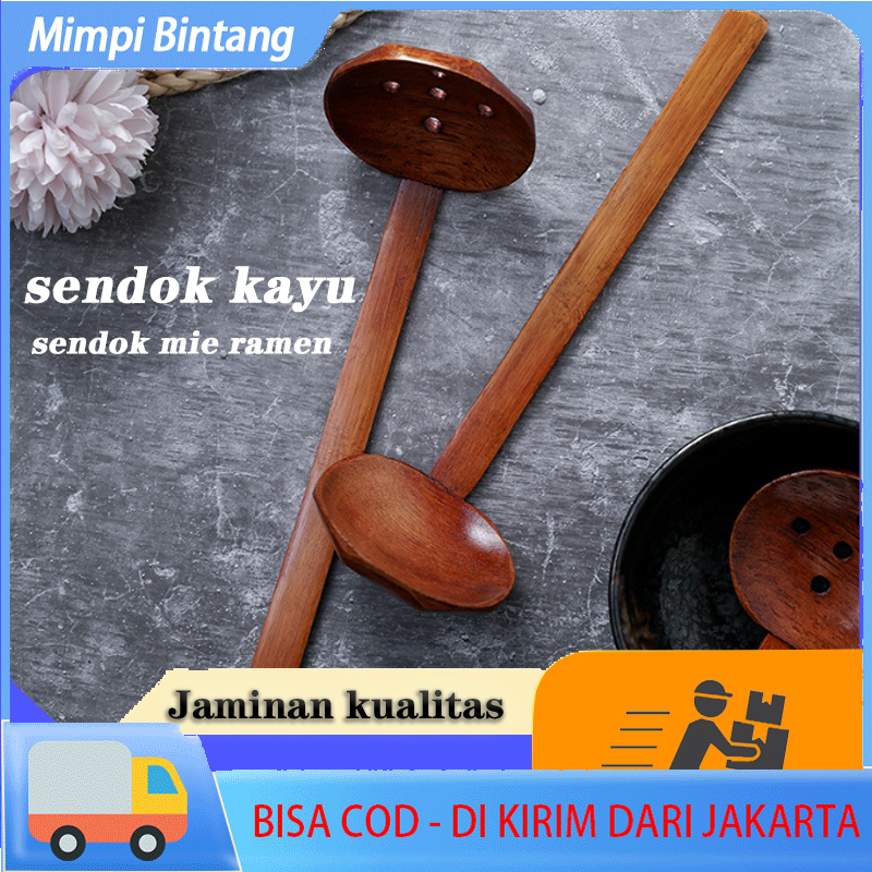Sendok hot pot kayu bergagang panjang dan sendok berlubang Sendok Ajiyaki Ramen Jepang Sendok Restor