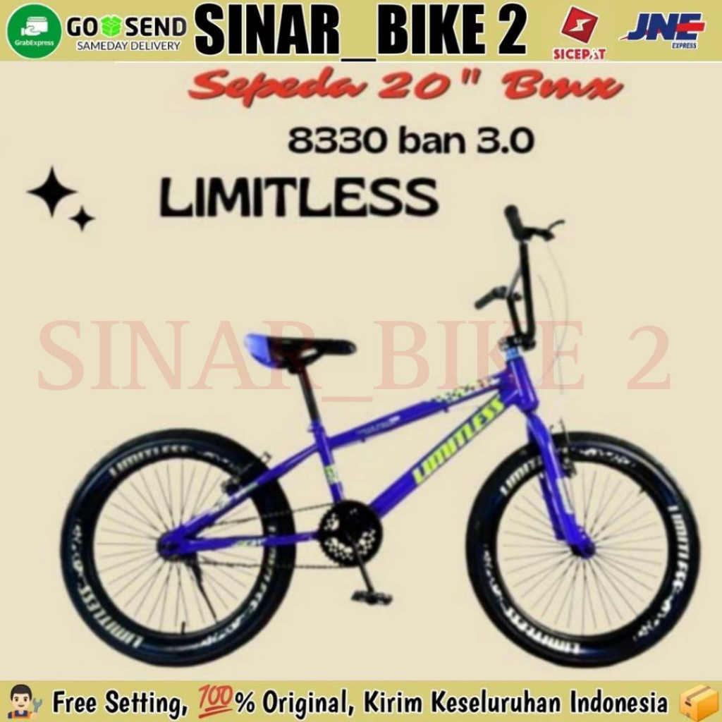 Sepeda Anak Laki BMX LIMITLESS 8330 Ban Warna 3.0 Ukuran 20 Inch