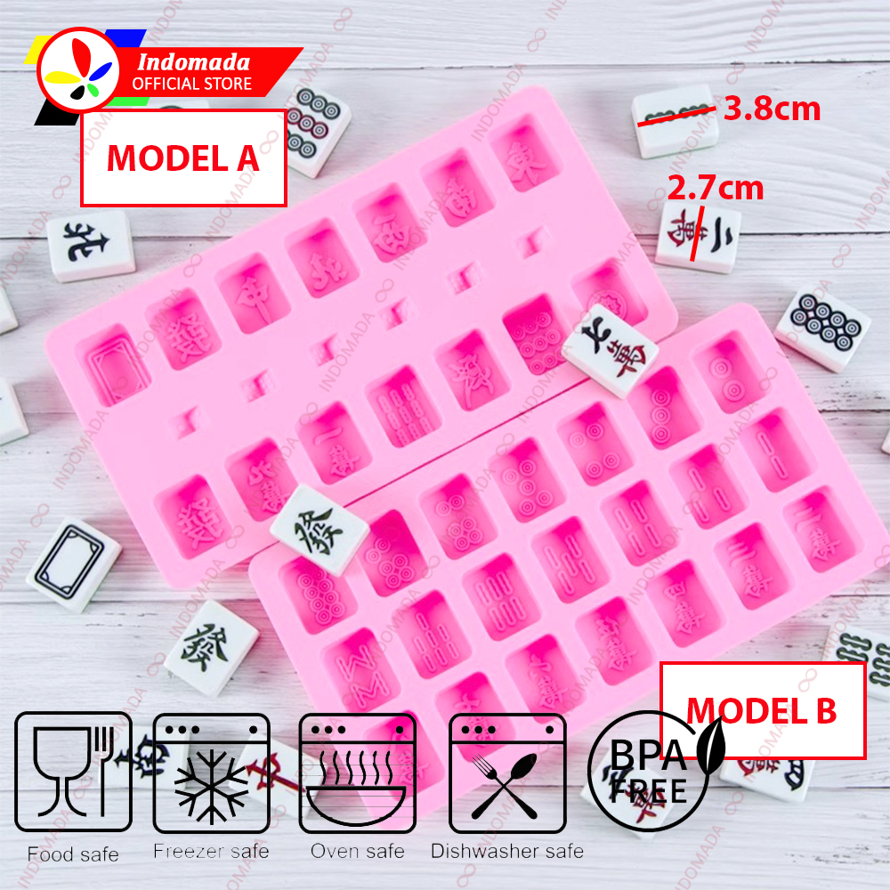 Indomada Cetakan Silikon Kotak Mahjong Tile Cina 3.8 x 2.7 cm Mousse Puding Coklat Kue Kering Es Bat