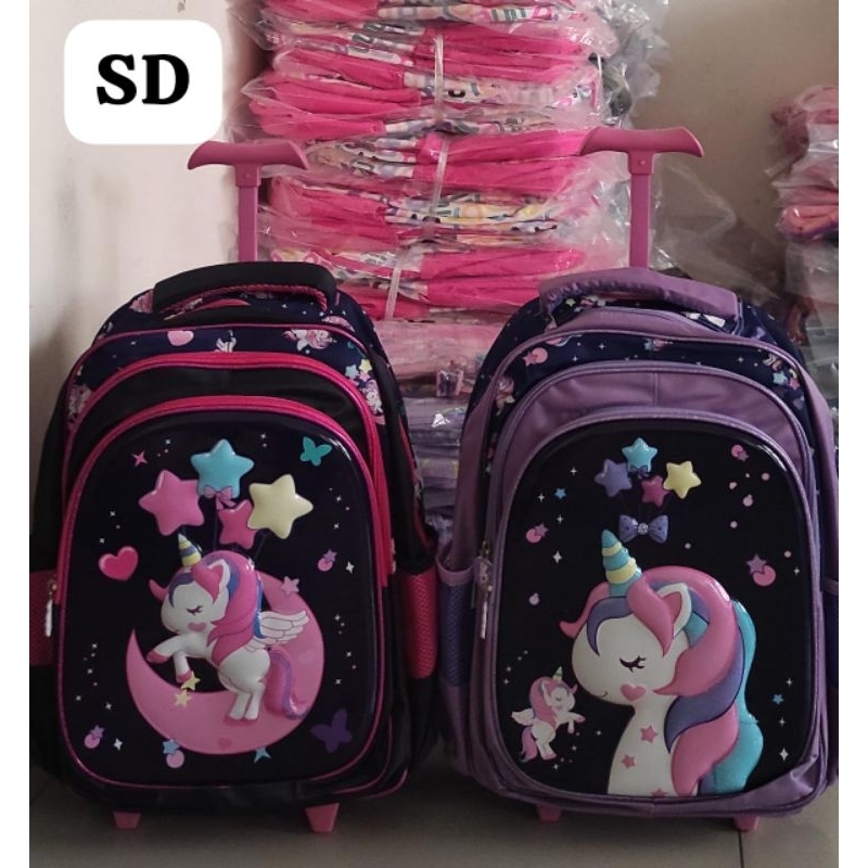 tas troli unicorn trolley ransel anak sekolah sd kuda poni import premium kado anak semester baru