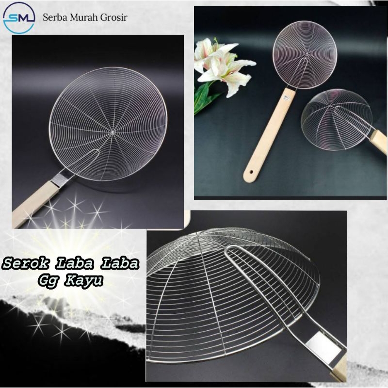 Serok Masak/Serok Gorengan/Saringan Stenlis/serok Laba Laba gagang kayu