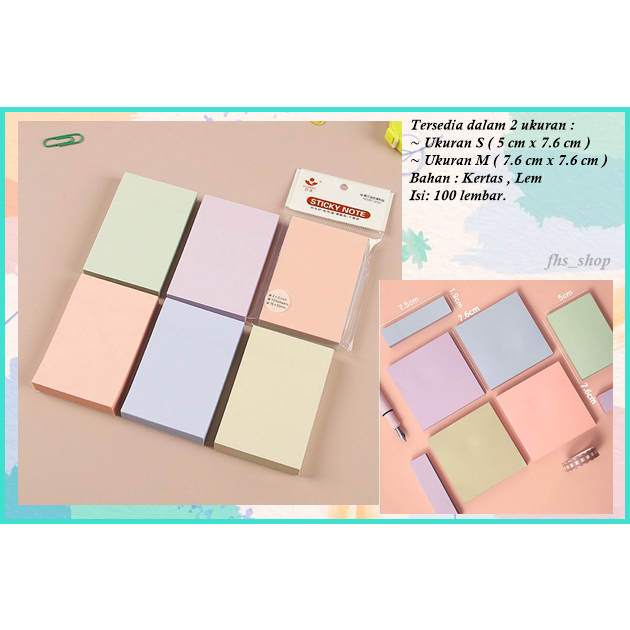 

100 Lembar Sticky Note Pastel Polos Memo Tempel Kertas Memo Polos Pastel Plain Sticky Notes Set