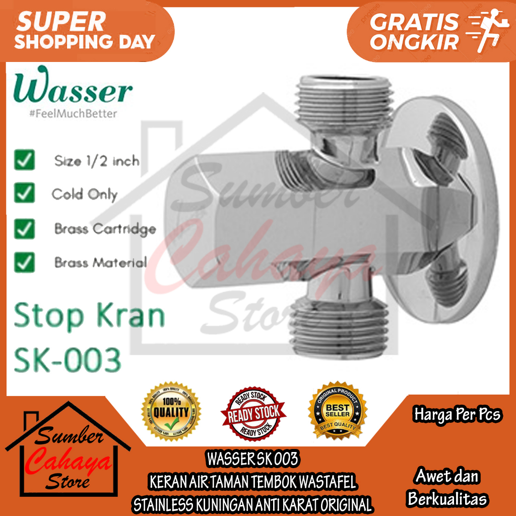 WASSER KERAN AIR SK 003  TEMBOK WASTAFEL BATHUP SHOWER AER MANDI STAINLESS KERAN DINDING AIR DINGIN 