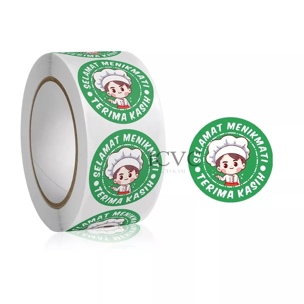 ROLL Stiker 3.5 Cm BESAR 3.5 -+cm Selamat Menikmati - Sticker Makanan ISI 500 PCS DALAMBENTUK ROLL K